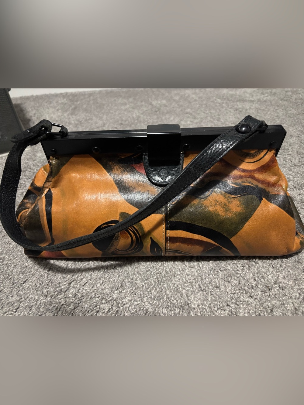 Patricia Nash Brown and Black Printed Leather Clutch